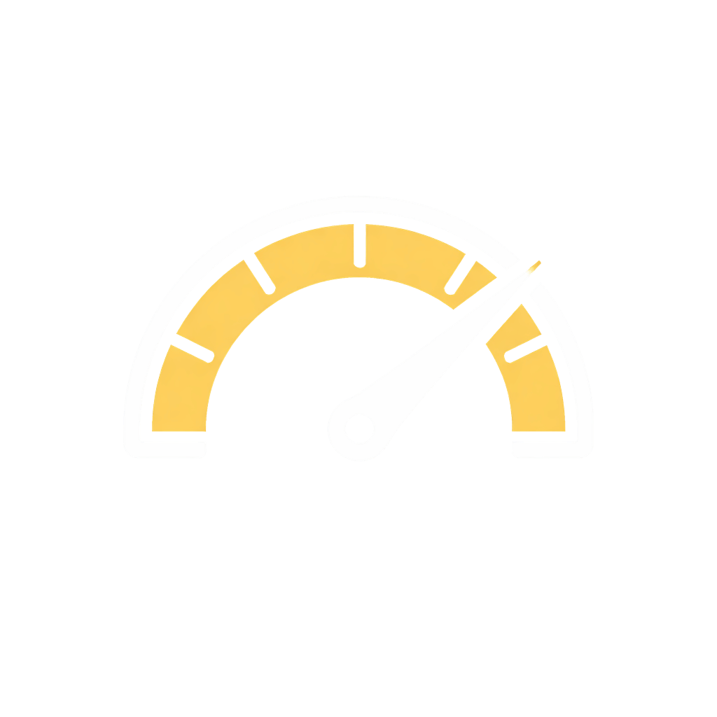 Minimal gold dashboard gauge icon on navy background representing operational profile assessment metrics.