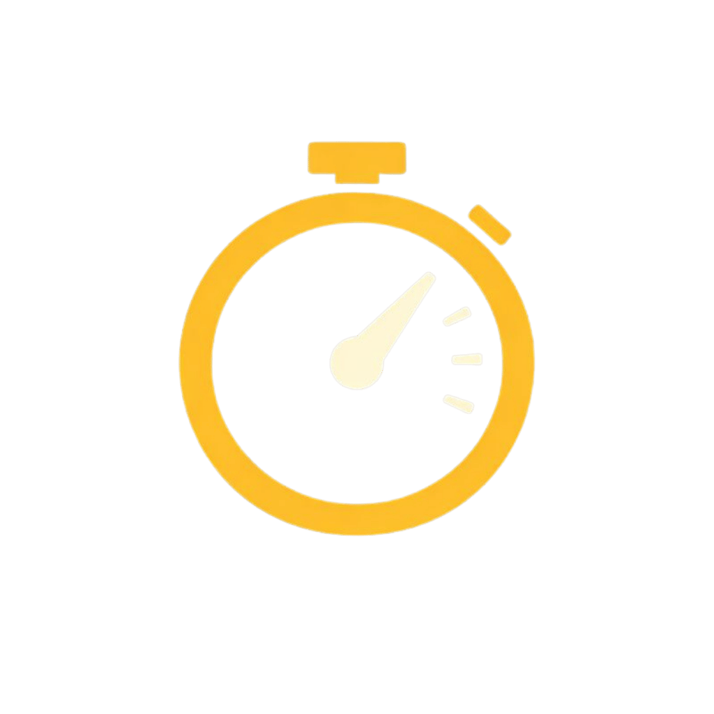 Minimal gold stopwatch icon on navy background representing quick 5-minute assessment completion time.